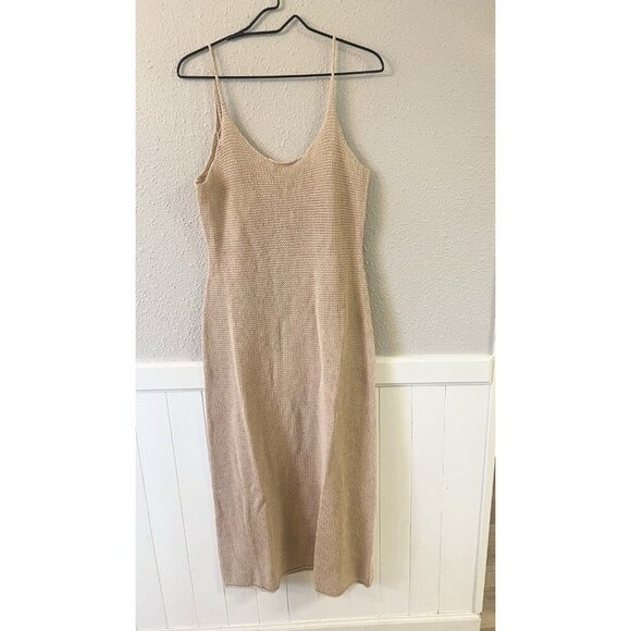 ONIA Dress Womens L Open Knit Linen Textured Swim Neutral Coverup Sweater NEW - Picture 4 of 15